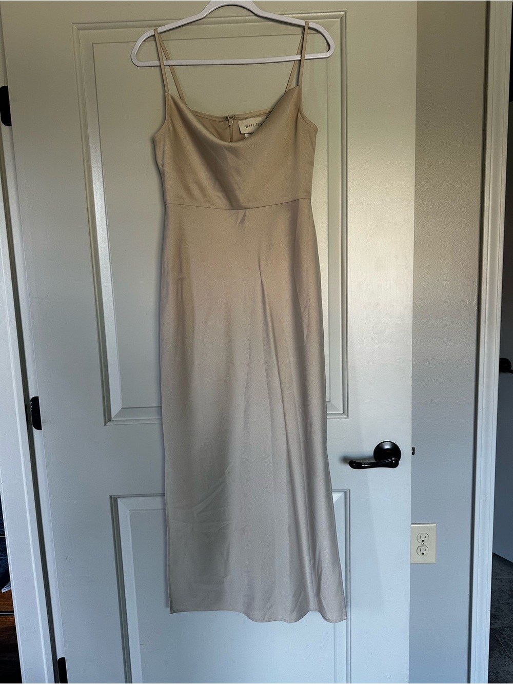 BHLDN Neutral Slip Midi Dress with Spaghetti Straps